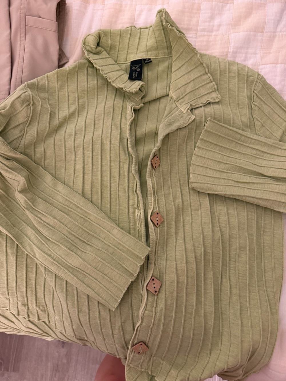 Light Green Ribbed Button-Up Cardigan